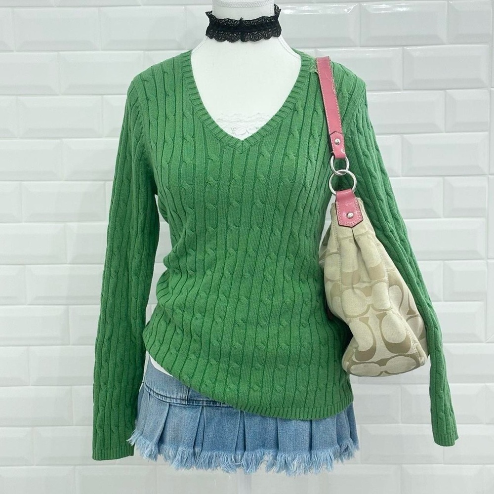 Y2k Cottagecore Green Cable Knit Sweater
